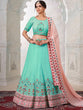 Load image into Gallery viewer, Turquoise Georgette Embroidered Semi Stitched Lehenga With Unstitched Blouse Clothsvilla