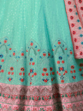 Load image into Gallery viewer, Turquoise Georgette Embroidered Semi Stitched Lehenga With Unstitched Blouse Clothsvilla