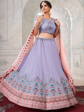 Load image into Gallery viewer, Purple Georgette Embroidered Semi Stitched Lehenga With Unstitched Blouse Clothsvilla