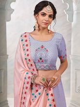 Load image into Gallery viewer, Purple Georgette Embroidered Semi Stitched Lehenga With Unstitched Blouse Clothsvilla