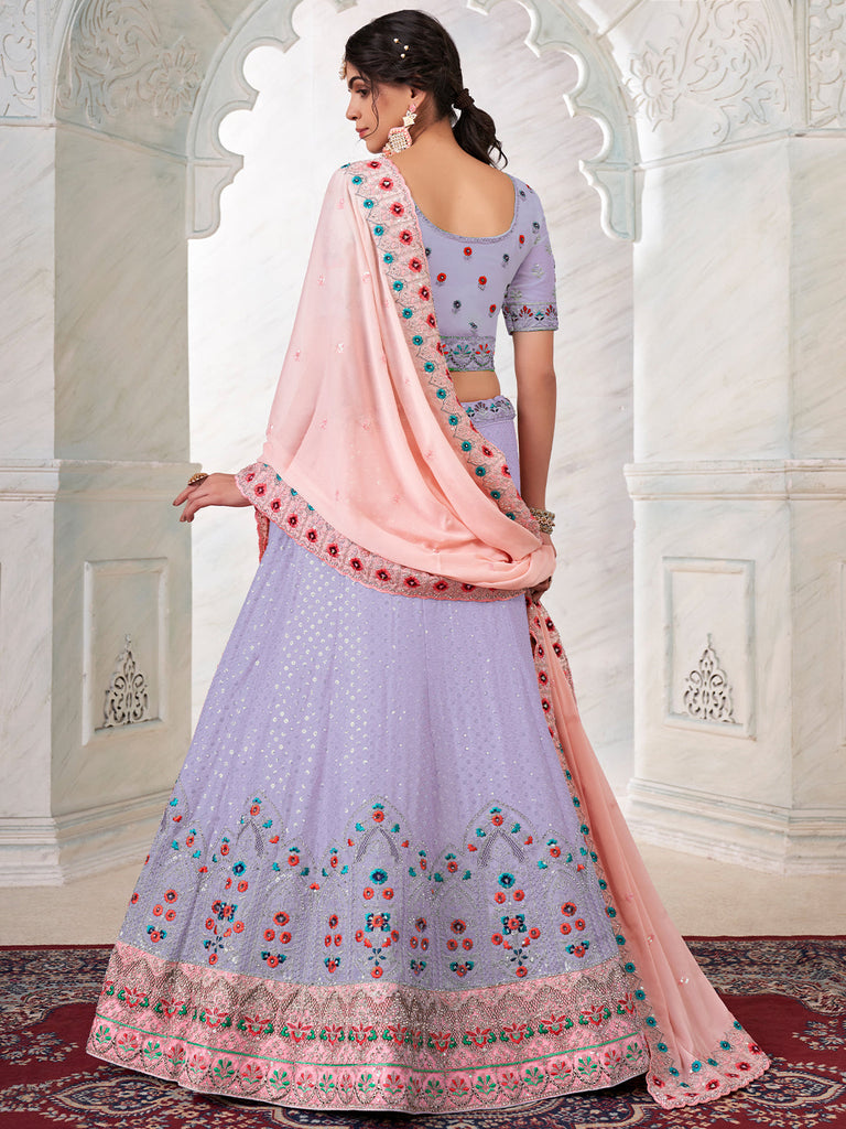 Purple Georgette Embroidered Semi Stitched Lehenga With Unstitched Blouse Clothsvilla