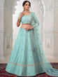 Load image into Gallery viewer, Turquoise Georgette Embroidered Semi Stitched Lehenga With Unstitched Blouse Clothsvilla