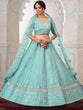 Load image into Gallery viewer, Turquoise Georgette Embroidered Semi Stitched Lehenga With Unstitched Blouse Clothsvilla