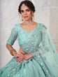 Load image into Gallery viewer, Turquoise Georgette Embroidered Semi Stitched Lehenga With Unstitched Blouse Clothsvilla