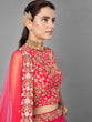 Load image into Gallery viewer, Red Thread Embroidered Soft Net Semi Stitched Lehenga With Unstitched Blouse Clothsvilla