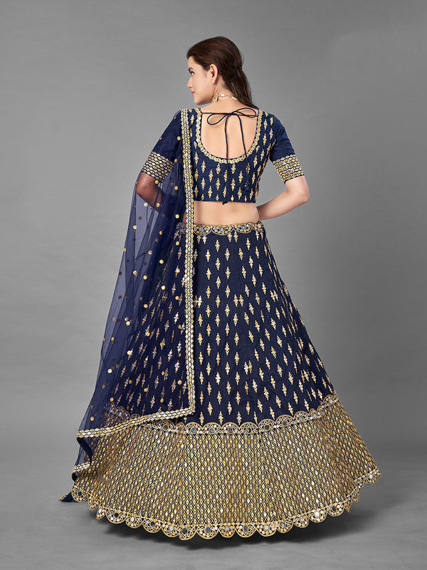 Dark Blue Art Silk Semi Stitched Lehenga With Unstitched Blouse Clothsvilla