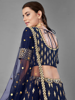 Dark Blue Art Silk Semi Stitched Lehenga With Unstitched Blouse Clothsvilla