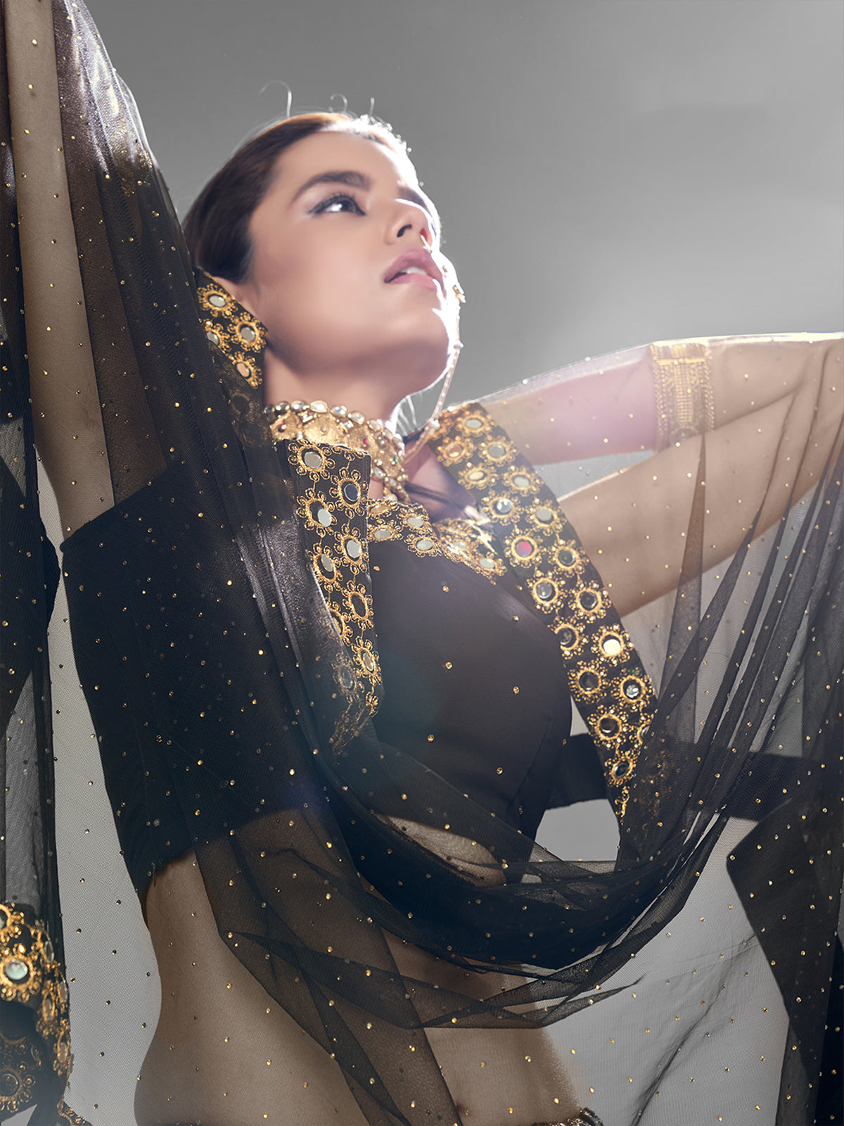 Black Embroidered Georgette Semi Stitched Lehenga With Unstitched Blouse Clothsvilla
