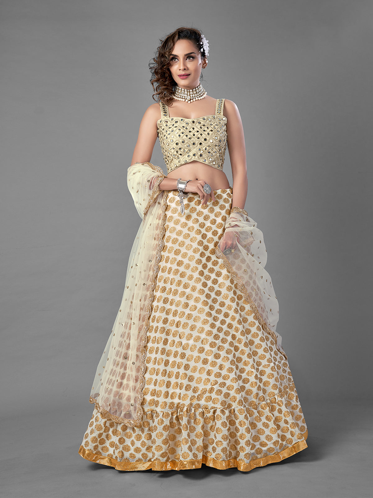 Apricot Embroidered Viscose Silk Semi Stitched Lehenga With Unstitched Blouse Clothsvilla Main image