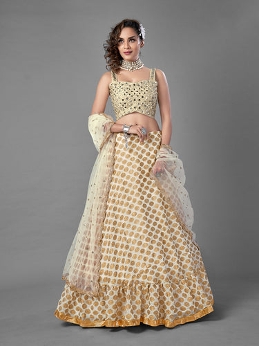 Apricot Embroidered Viscose Silk Semi Stitched Lehenga With Unstitched Blouse Clothsvilla