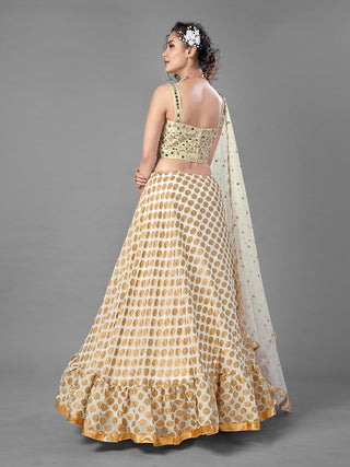 Apricot Embroidered Viscose Silk Semi Stitched Lehenga With Unstitched Blouse Clothsvilla