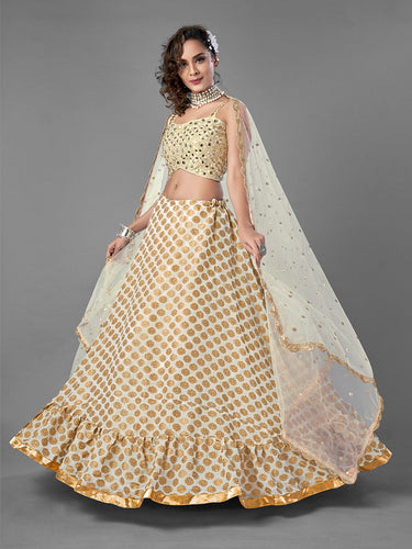 Apricot Embroidered Viscose Silk Semi Stitched Lehenga With Unstitched Blouse Clothsvilla