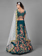 Load image into Gallery viewer, Teal Satin Velvet Semi Stitched Lehenga With Unstitched Blouse Clothsvilla