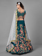 Load image into Gallery viewer, Teal Satin Velvet Semi Stitched Lehenga With Unstitched Blouse Clothsvilla