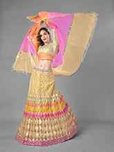 Load image into Gallery viewer, Beige Embroidered Soft Net Semi Stitched Lehenga With Unstitched Blouse Clothsvilla