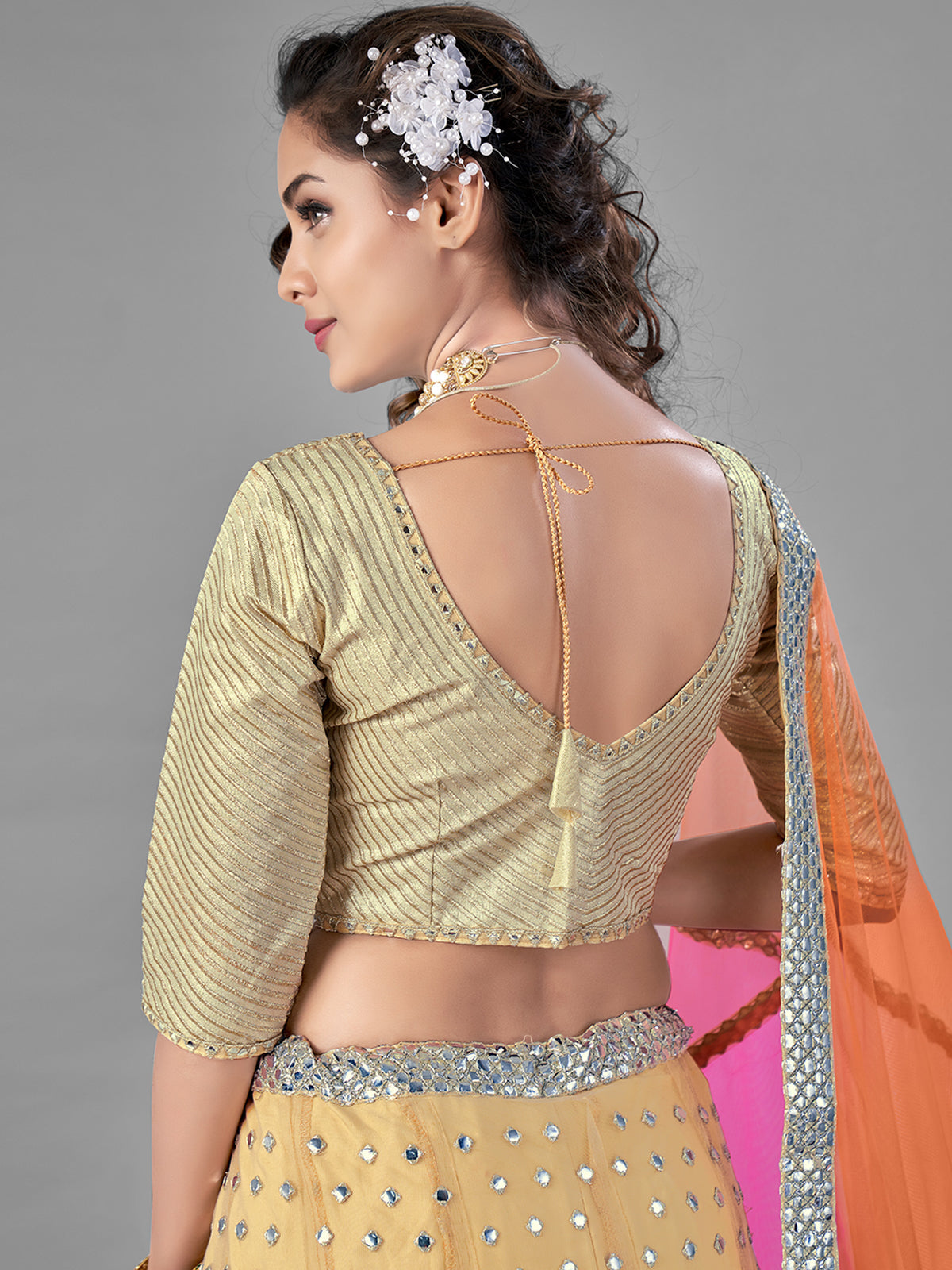 Beige Embroidered Soft Net Semi Stitched Lehenga With Unstitched Blouse Clothsvilla