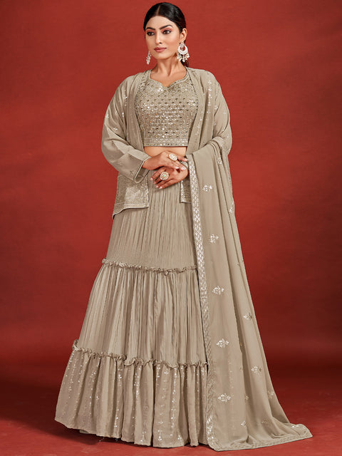 Beautiful Beige Georgette Stitched Lehenga Choli Set Clothsvilla Main image