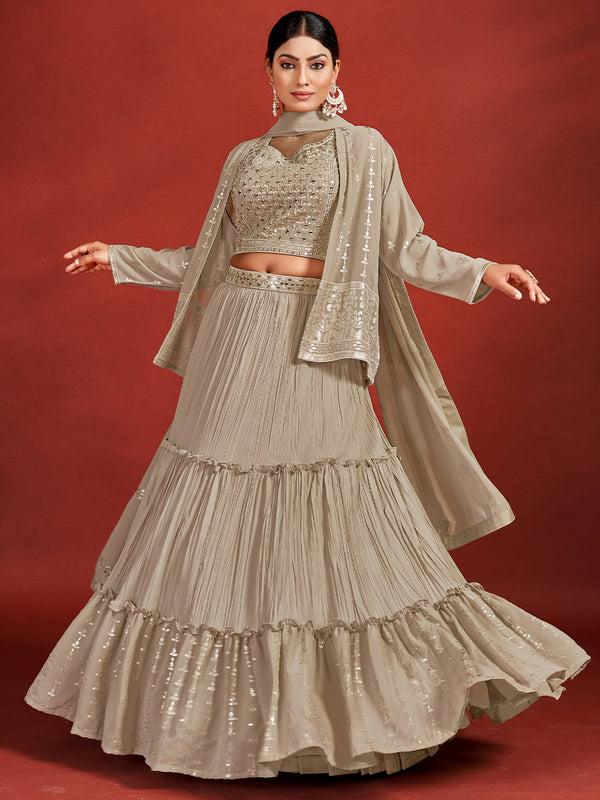 Beautiful Beige Georgette Stitched Lehenga Choli Set Clothsvilla