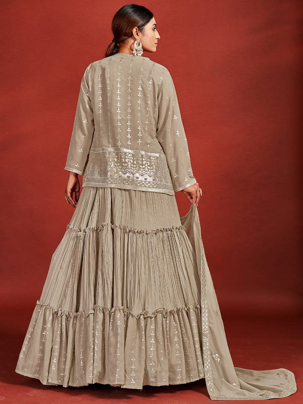 Beautiful Beige Georgette Stitched Lehenga Choli Set Clothsvilla