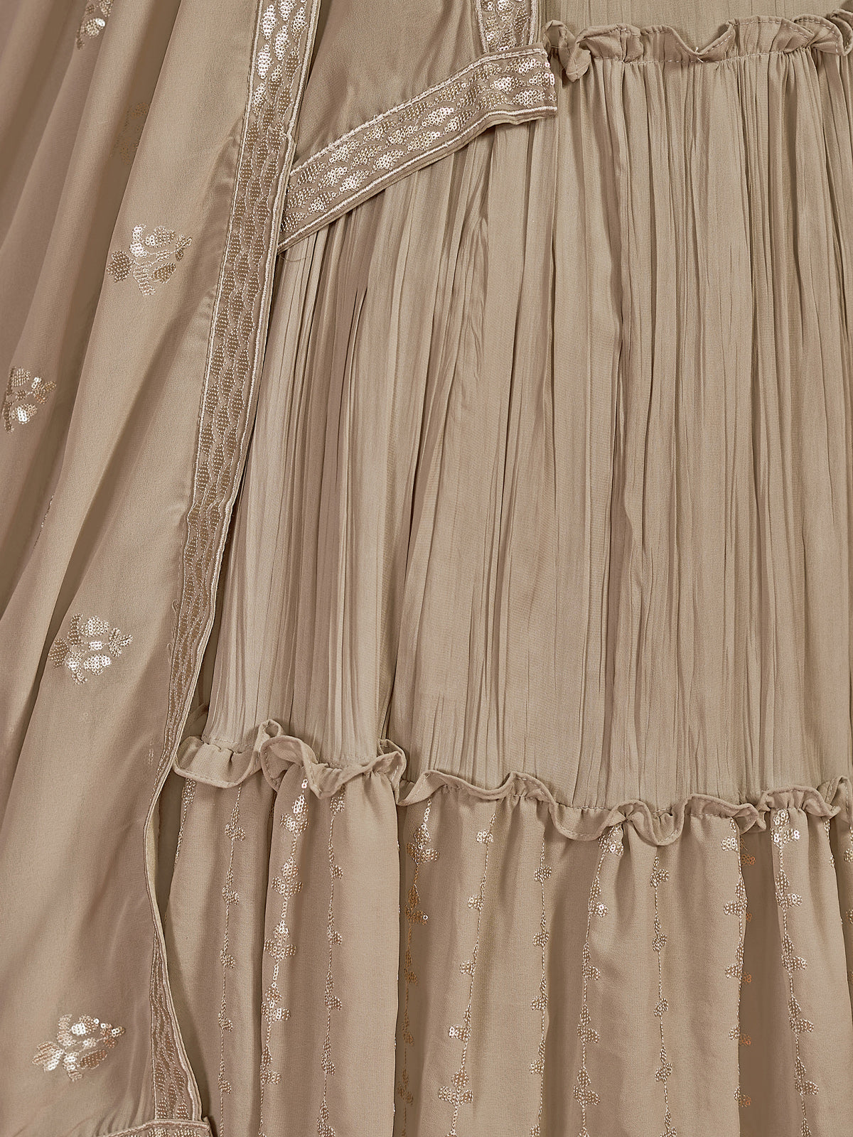 Beautiful Beige Georgette Stitched Lehenga Choli Set Clothsvilla
