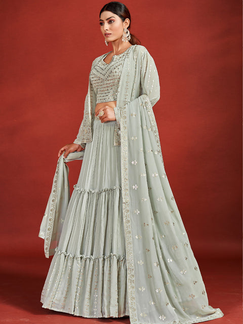 Stunning Sea Green Georgette Stitched Lehenga Choli Set Clothsvilla Main image