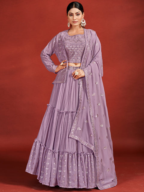 Classic Purple Georgette Stitched Lehenga Choli Set Clothsvilla Main image