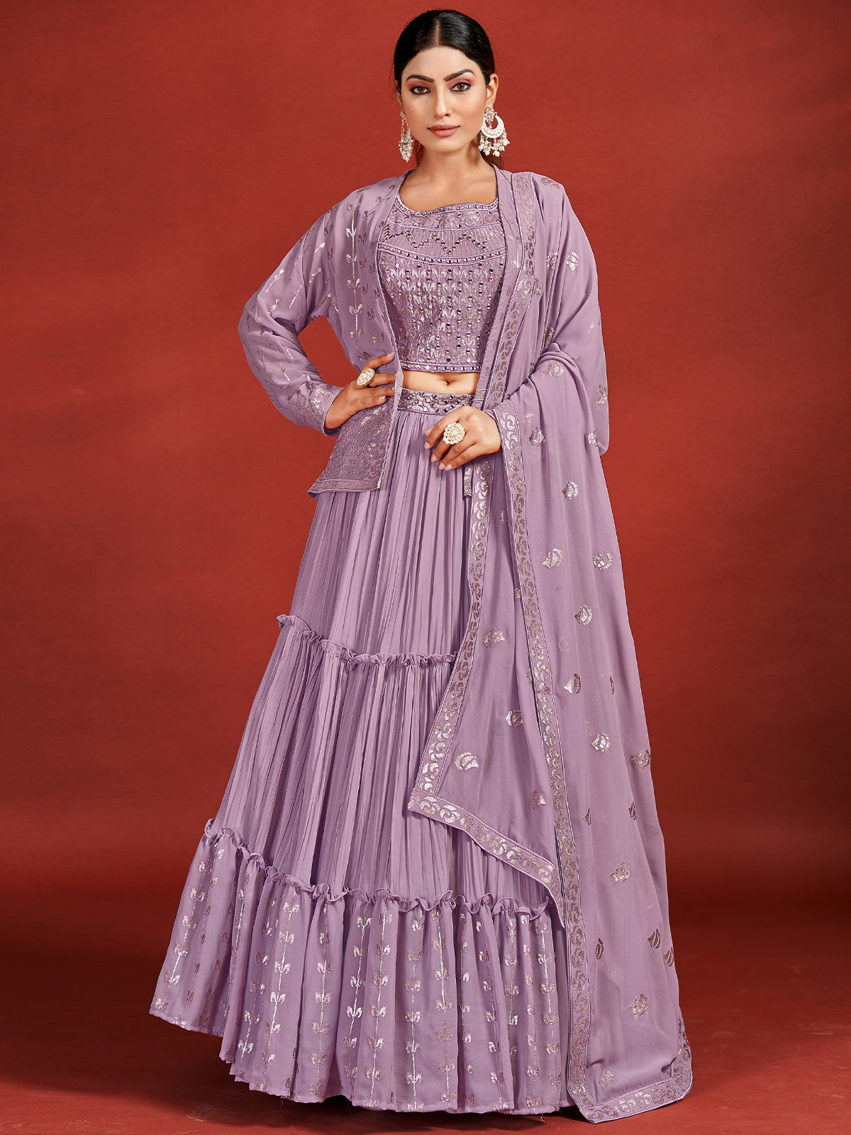 Classic Purple Georgette Stitched Lehenga Choli Set Clothsvilla