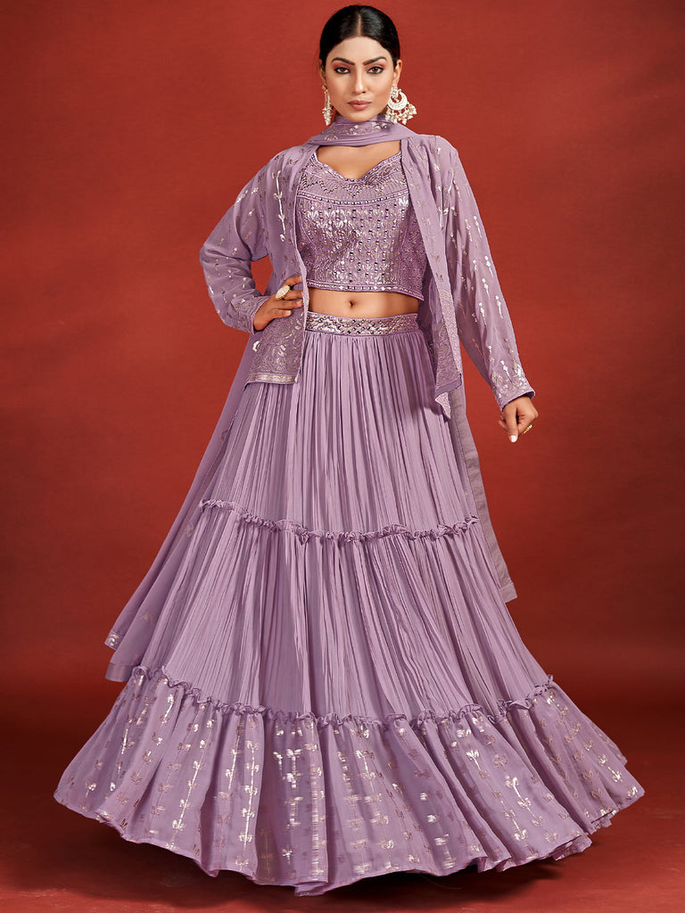 Classic Purple Georgette Stitched Lehenga Choli Set Clothsvilla