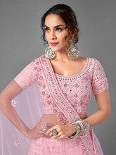 Load image into Gallery viewer, Pink Embroidered Georgette Semi Stitched Lehenga With Unstitched Blouse Clothsvilla