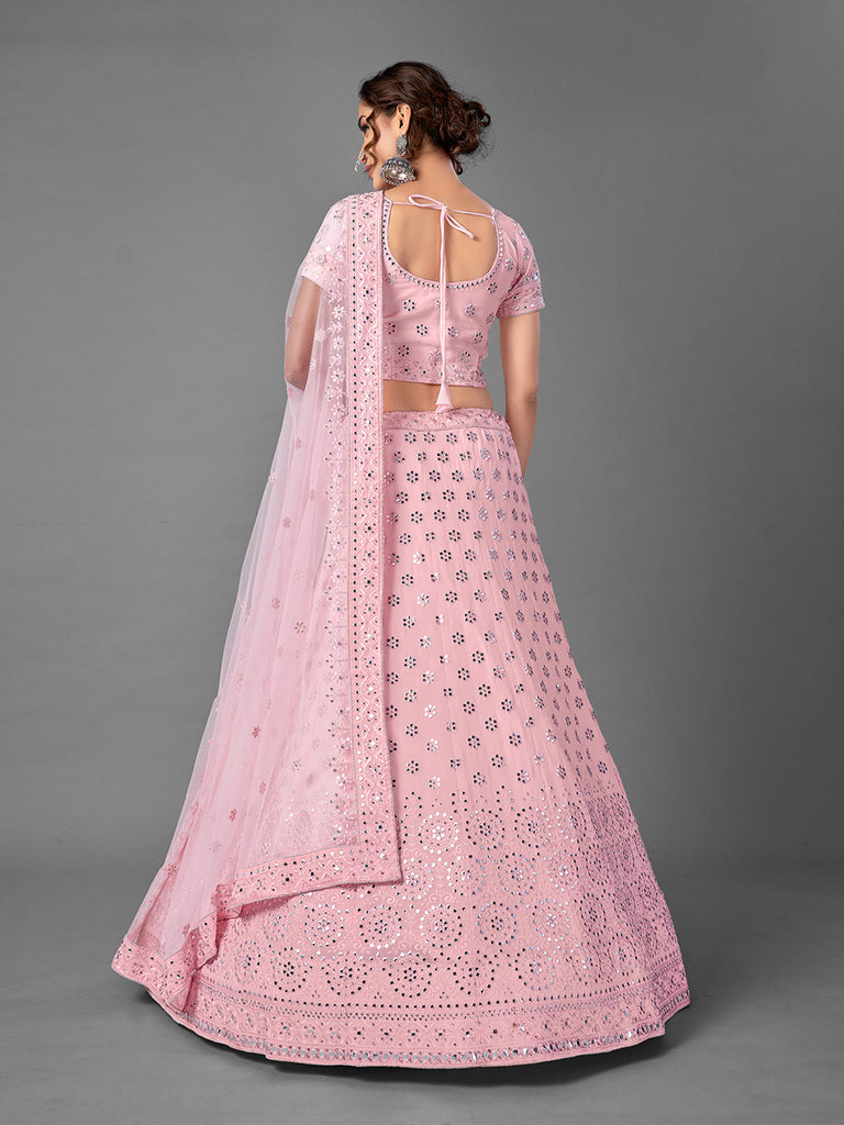 Pink Georgette Semi Stitched Lehenga With Unstitched Blouse Clothsvilla