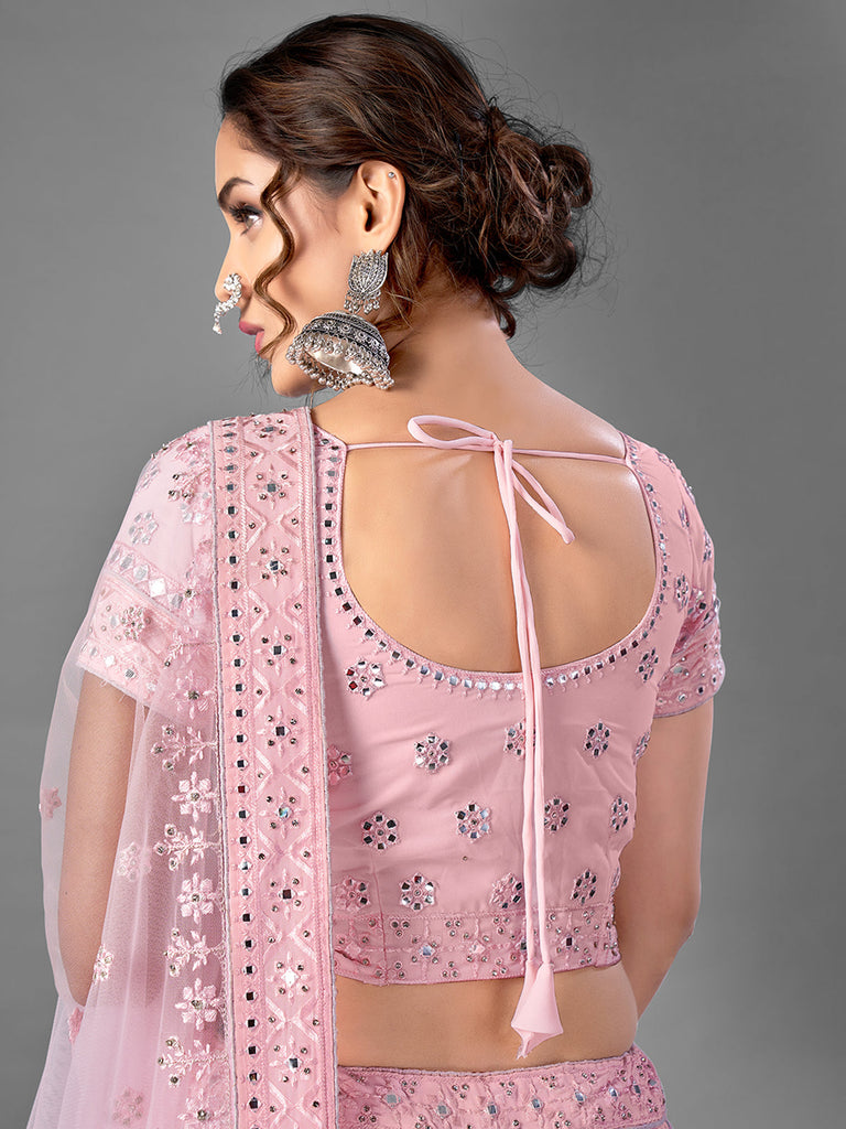 Pink Georgette Semi Stitched Lehenga With Unstitched Blouse Clothsvilla