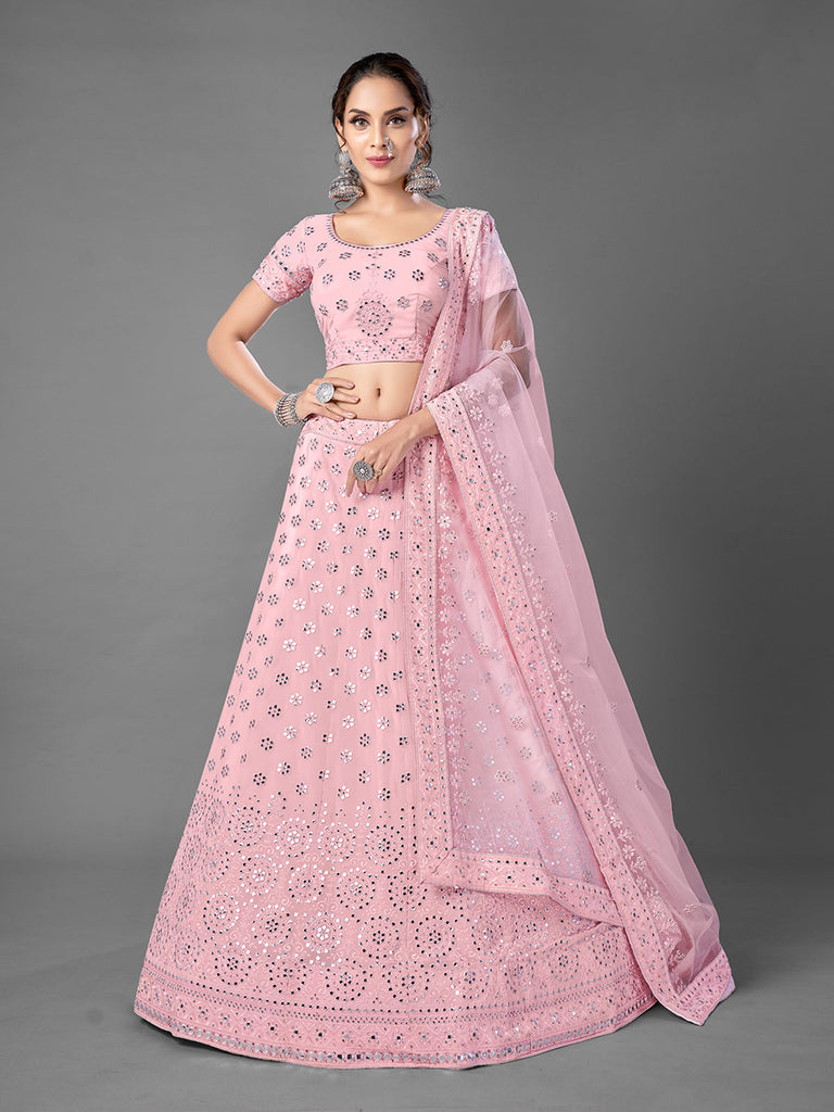 Pink Georgette Semi Stitched Lehenga With Unstitched Blouse Clothsvilla