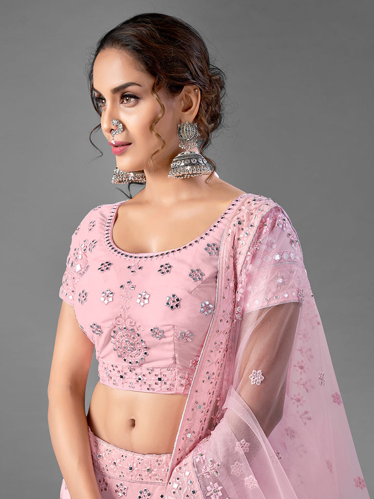 Pink Georgette Semi Stitched Lehenga With Unstitched Blouse Clothsvilla