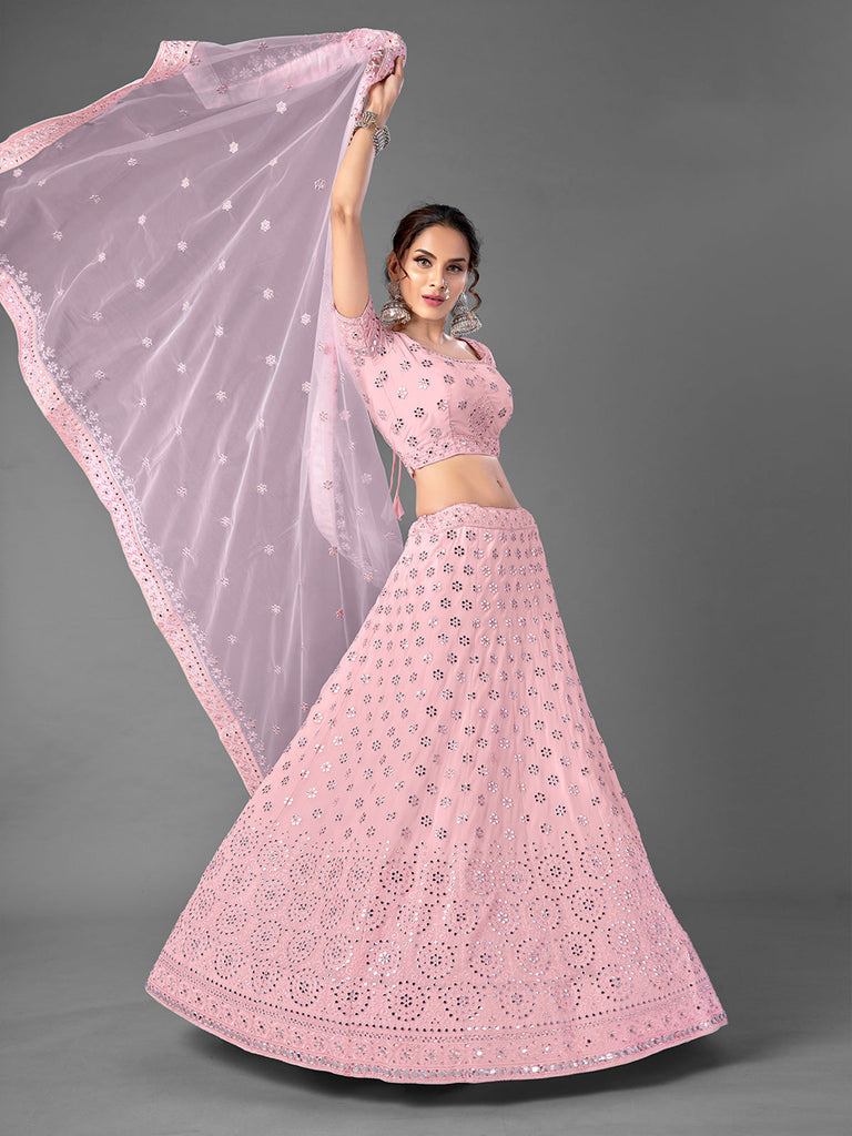 Pink Georgette Semi Stitched Lehenga With Unstitched Blouse Clothsvilla