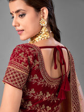 Load image into Gallery viewer, Maroon Embroidered Velvet Semi Stitched Lehenga With Unstitched Blouse Clothsvilla