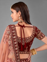 Load image into Gallery viewer, Maroon Embroidered Velvet Semi Stitched Lehenga With Unstitched Blouse Clothsvilla