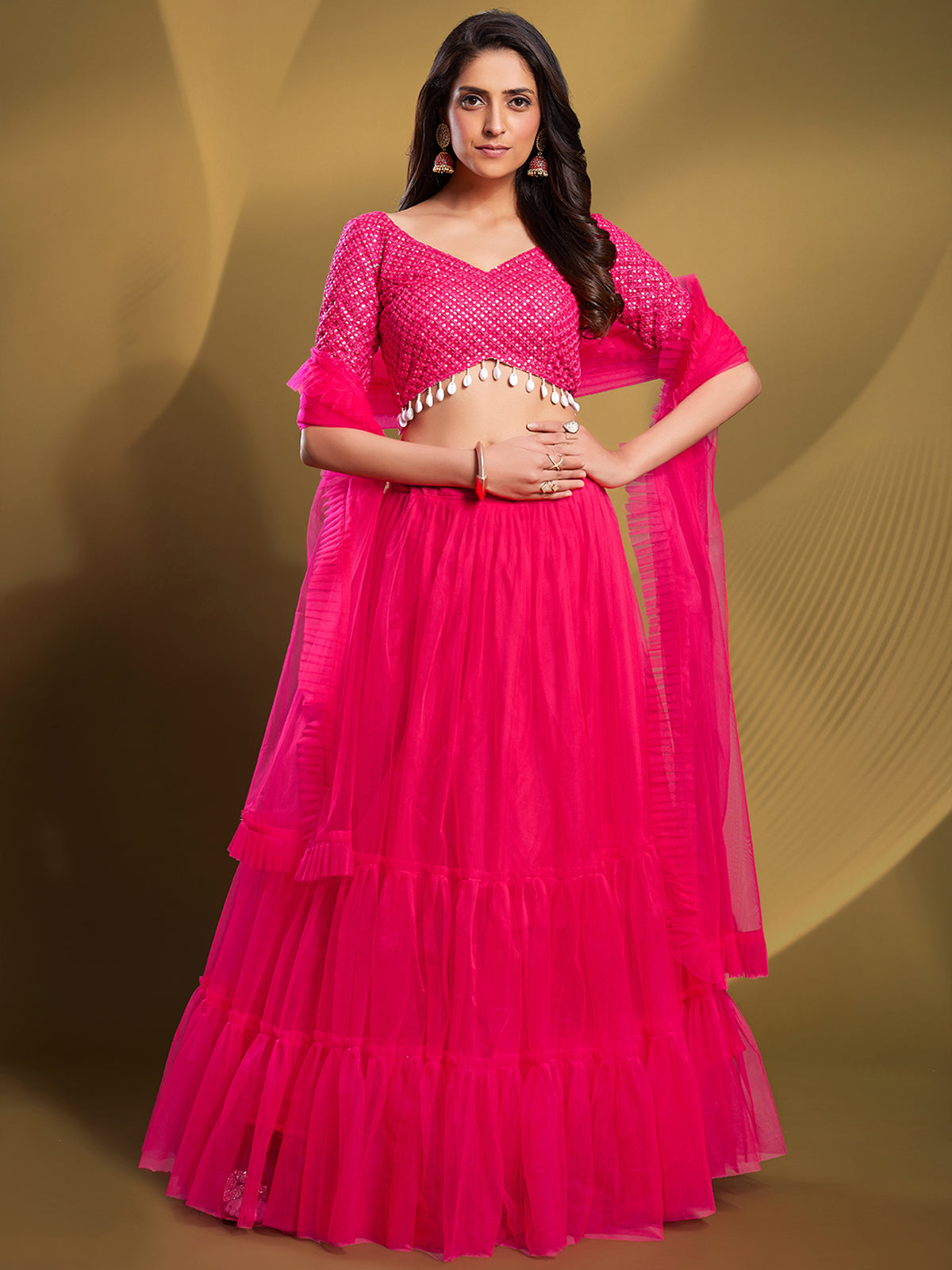 Pink Soft Net Solid Semi Stitched Lehenga Choli Clothsvilla Main image