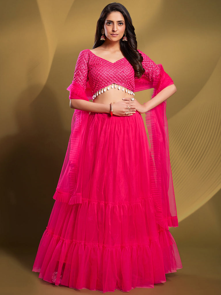 Pink Soft Net Solid Semi Stitched Lehenga Choli Clothsvilla