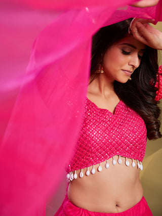Pink Soft Net Solid Semi Stitched Lehenga Choli Clothsvilla