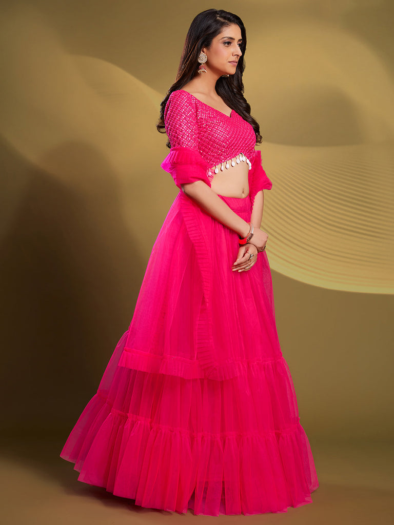 Pink Soft Net Solid Semi Stitched Lehenga Choli Clothsvilla