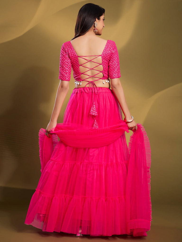 Pink Soft Net Solid Semi Stitched Lehenga Choli Clothsvilla