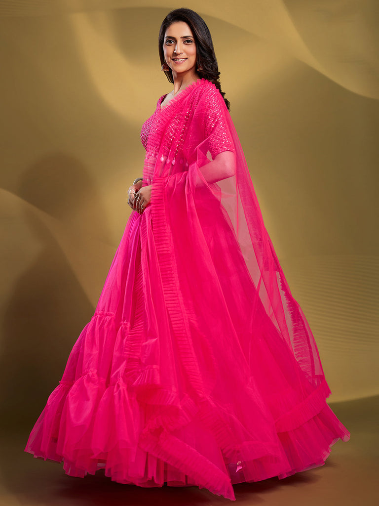 Buy Vajiba Women Pink Solid Net Semi Stitched Lehenga Choli Online at Best  Prices in India - JioMart.