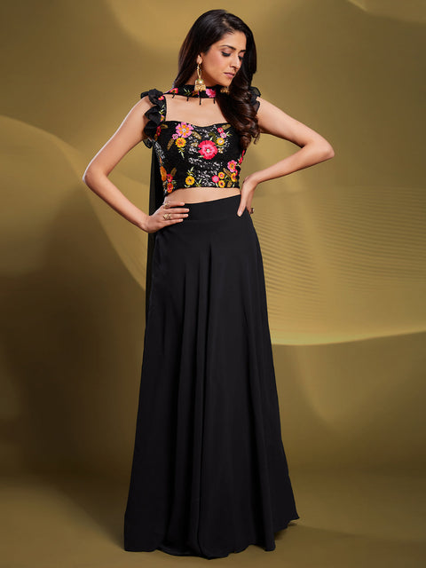 Black Georgette Solid Stitched Lehenga Choli Clothsvilla Main image