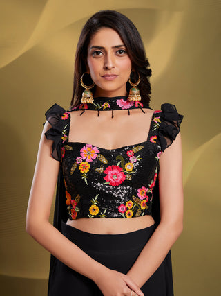 Black Georgette Solid Stitched Lehenga Choli Clothsvilla