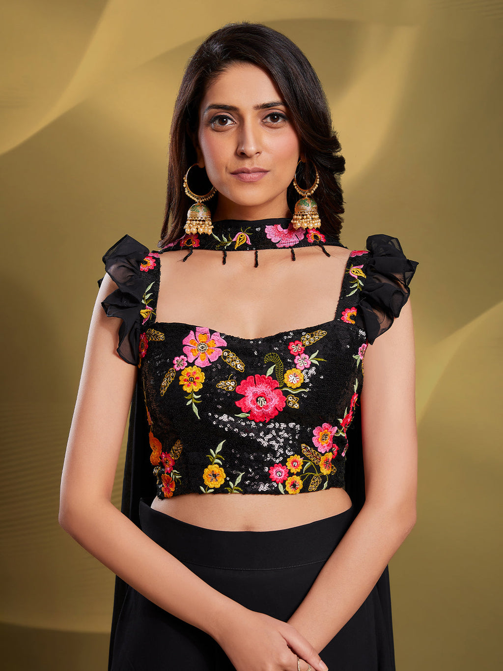 Black Georgette Solid Stitched Lehenga Choli Clothsvilla