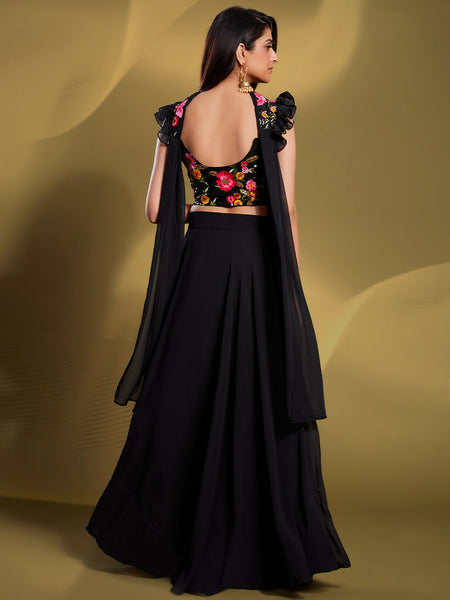 Party Wear Crop Top Black Lehenga Skirt For Wedding 2023