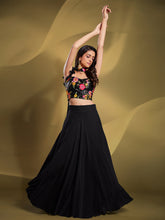 Load image into Gallery viewer, Black Georgette Solid Stitched Lehenga Choli Clothsvilla