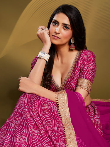Pink Crepe Bandhani Print Semi Stitched Lehenga Choli Clothsvilla