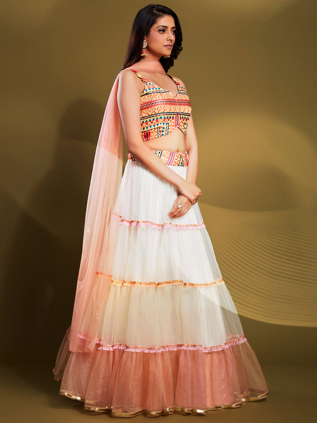 White Soft Net Solid Semi Stitched Lehenga Choli Clothsvilla