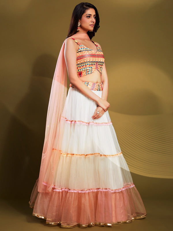 White Soft Net Solid Semi Stitched Lehenga Choli Clothsvilla